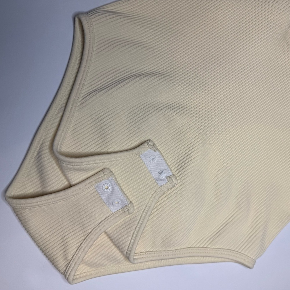 Sleeveless Square Neck Bodysuit Ribbed Tank Top Dark Beige/Cream S - Picture 4 of 6